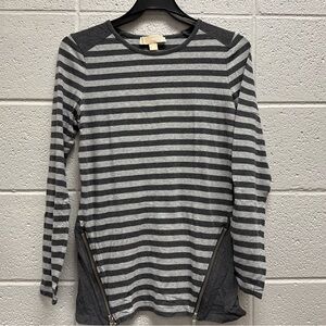 Michael Michael Kors Gray Striped Long‎ Sleeve Top Size S Side Zipper Detail